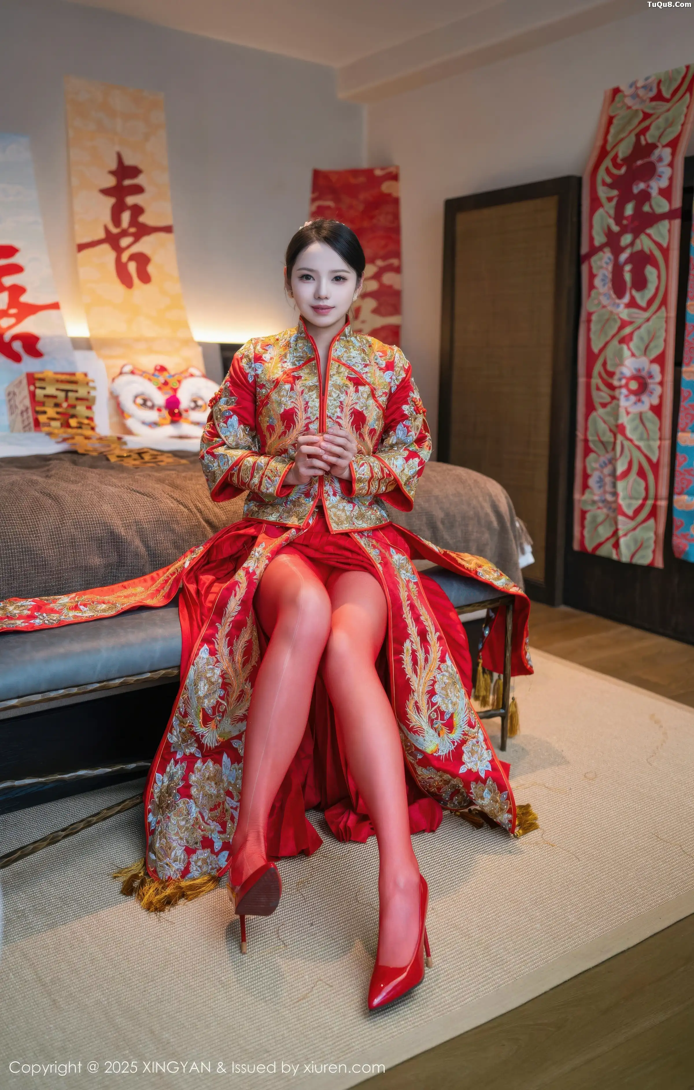 秀人集.com_[XINGYAN星颜社]VOL.438_模特大美妞儿性感红色新娘服饰配红丝裤袜秀完美身材诱惑写真61P